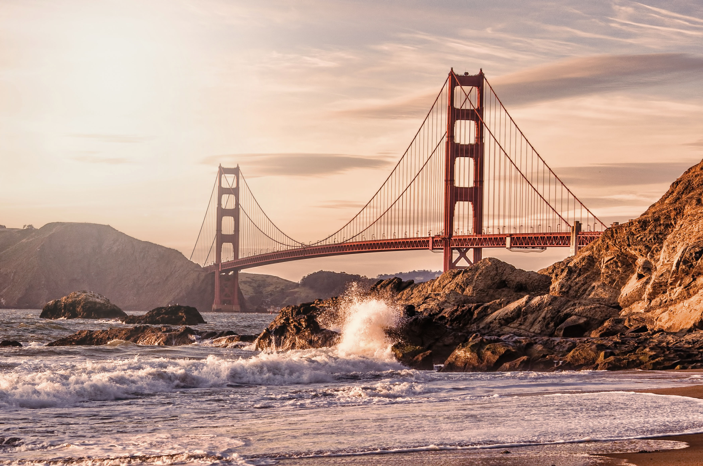 Golden Gate Bridge, Golden Hour, San Francisco, California, Backlight