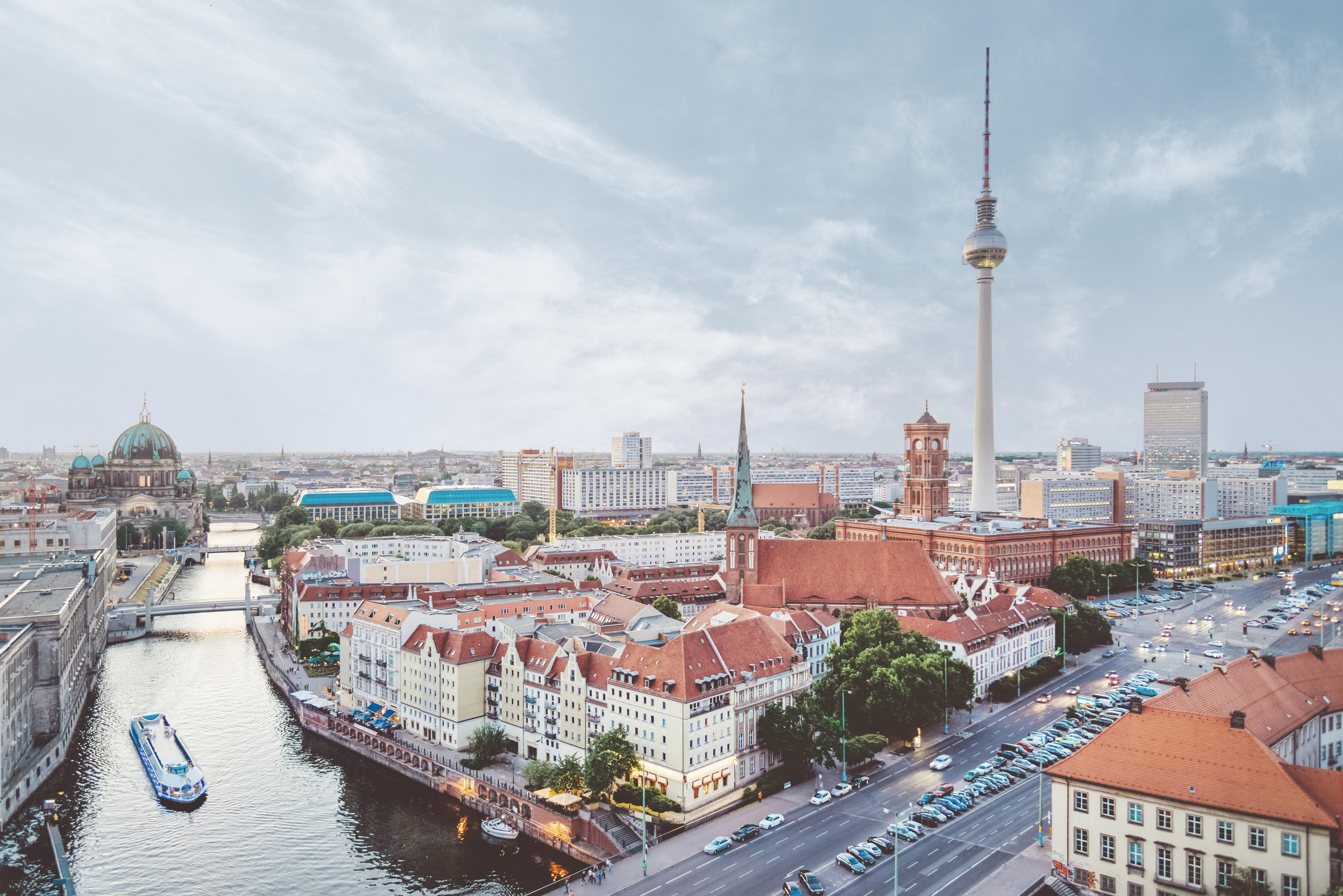 Skyline of Berlin (Germany) with TV Tower at dusk