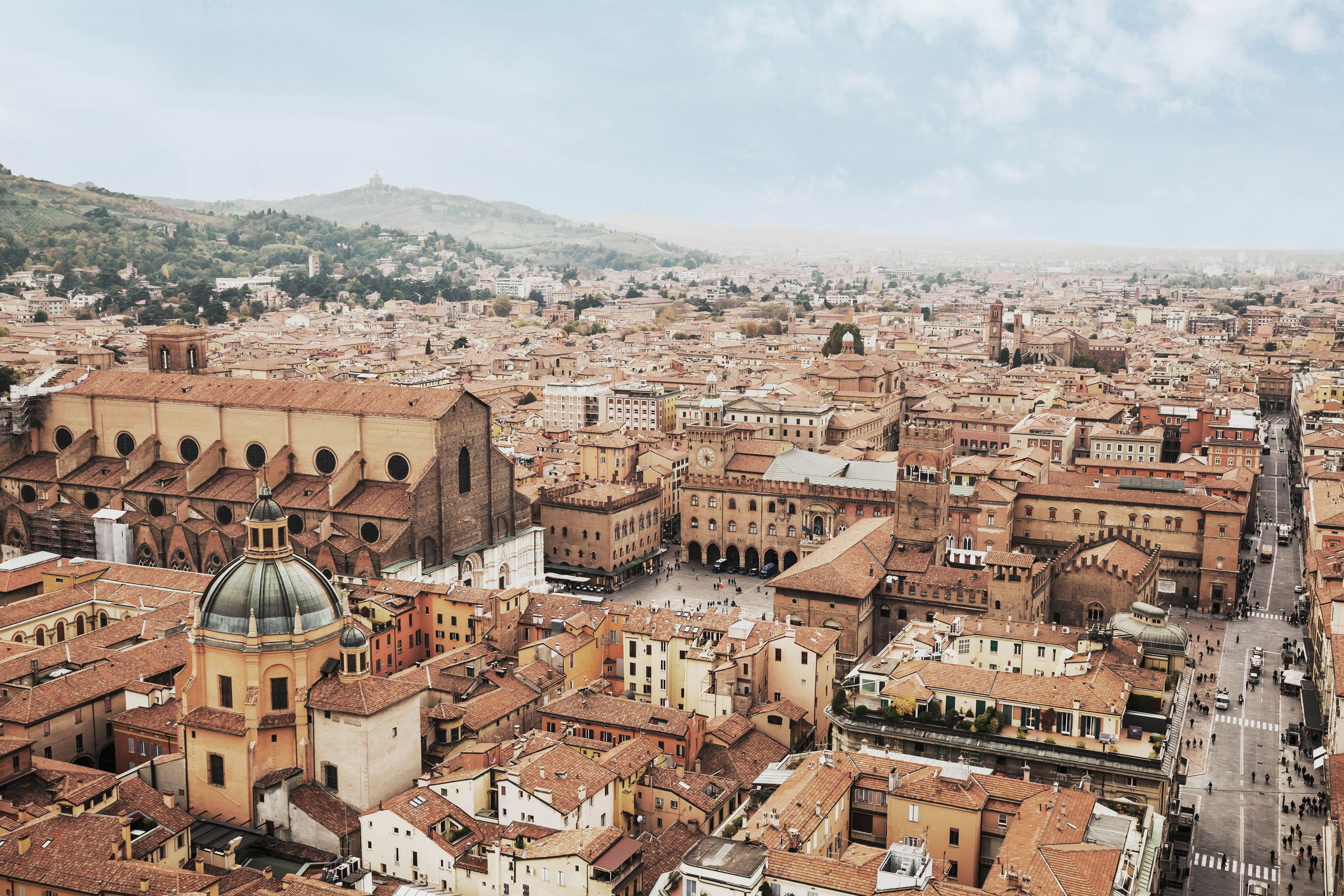 Aerial view of Bologna city, in Emilia-Romagna, Italy.