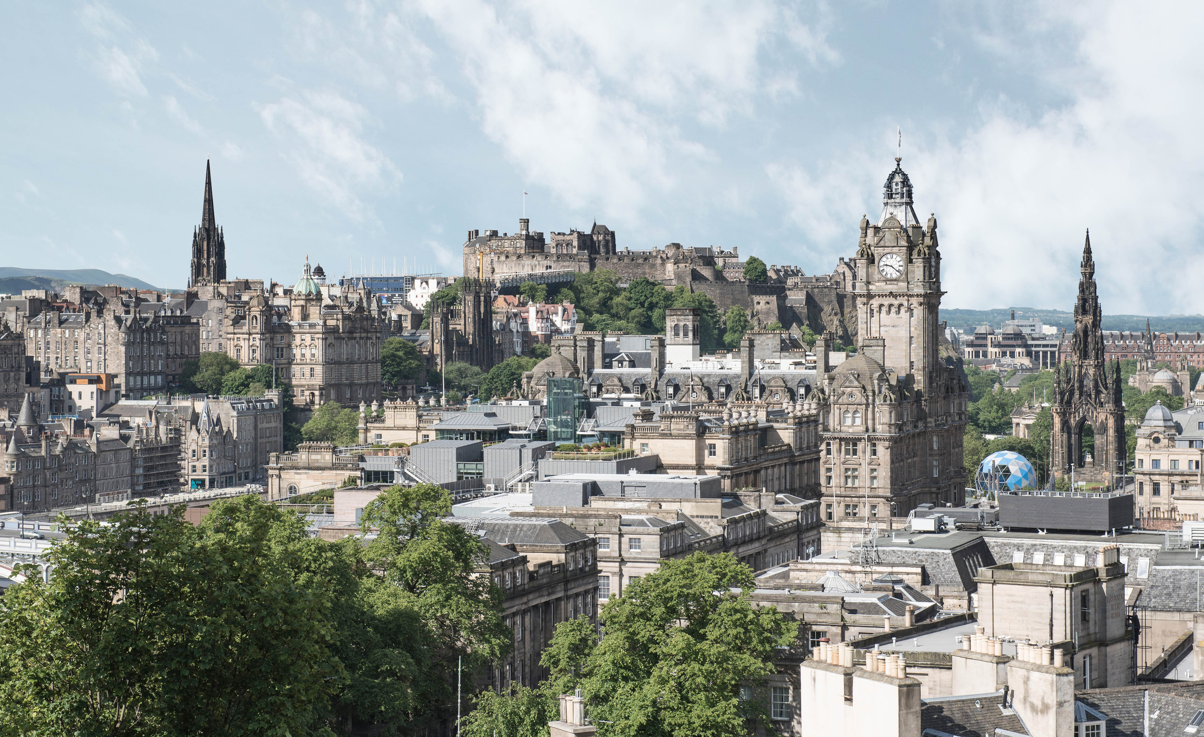 Skyline view of Edinburgh, Scotland from Calton Hill.