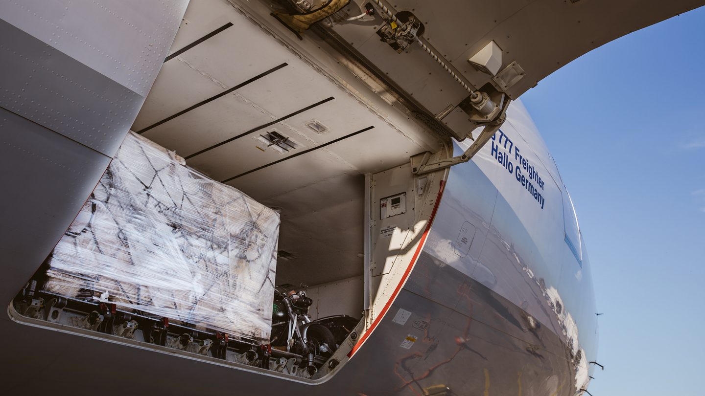 View on a freight plane with cargo in it