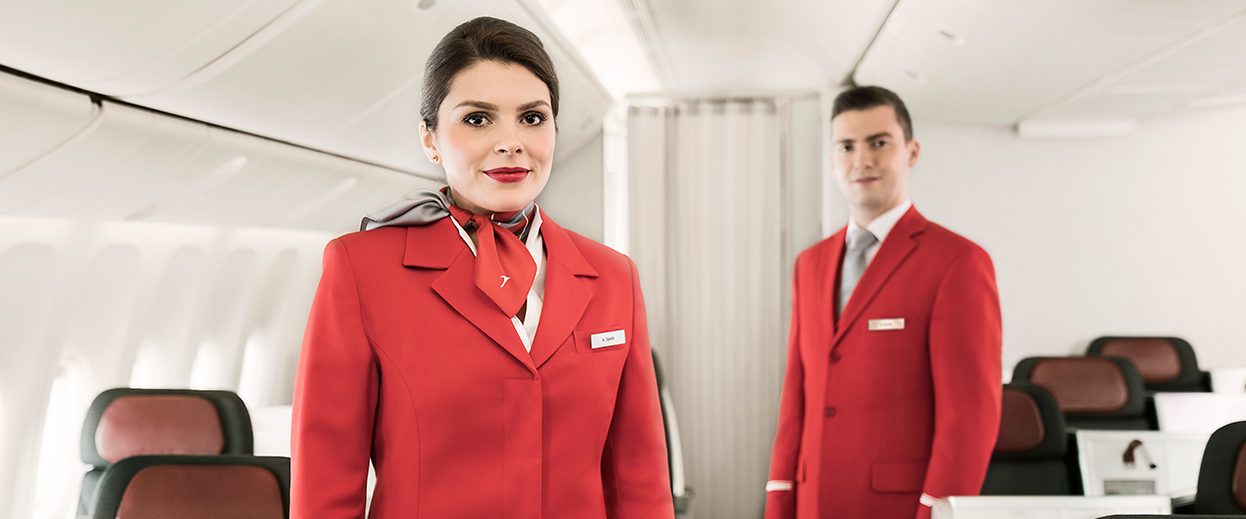 Two Austrian flight attendants on the airplane