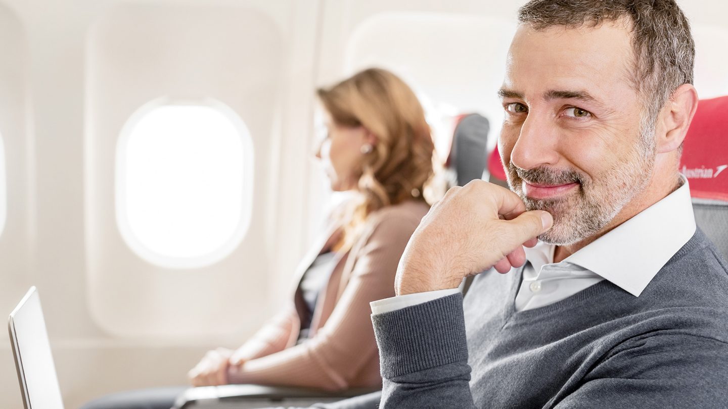 Two passengers in an Austrian airplane